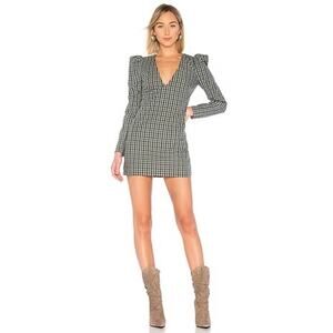 Lovers + Friends Reyes Mini Dress XS Green Plaid Puff Sleeves Cotton Feminine
